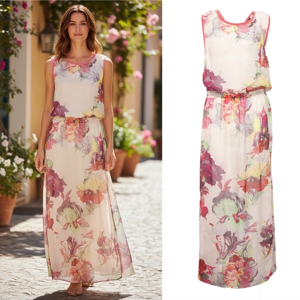 Ted Baker Sheer Mosco Treasured Orchid Maxi Dress Swim Coverup Slit 8/10 SMALL